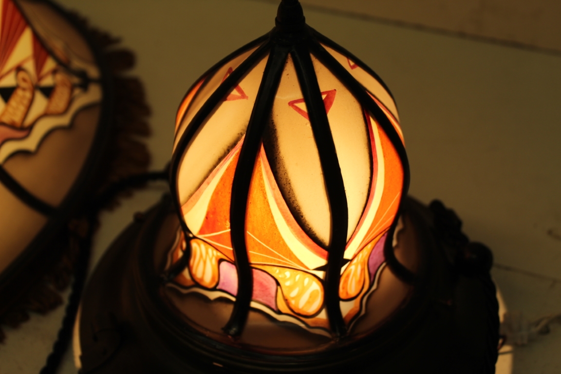 Amsterdamse School gebrandschilderde lamp De Nieuwe Honsel