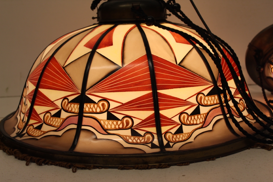 Amsterdamse School gebrandschilderde lamp De Nieuwe Honsel