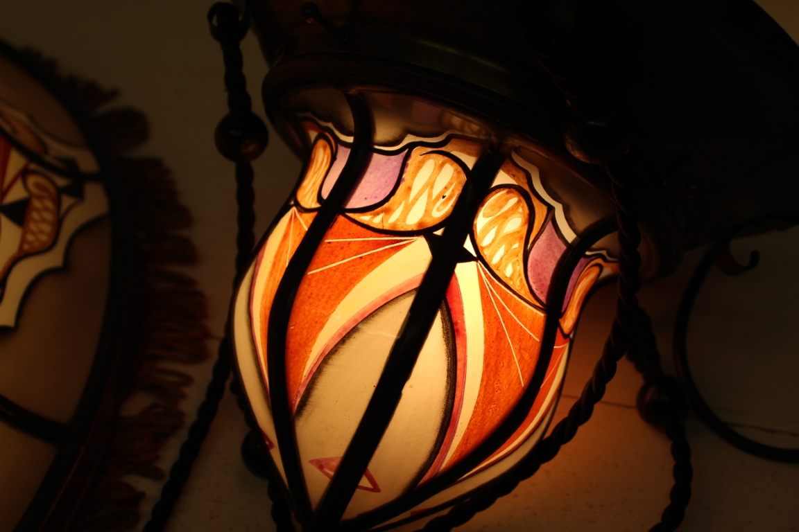 Amsterdamse School gebrandschilderde lamp De Nieuwe Honsel
