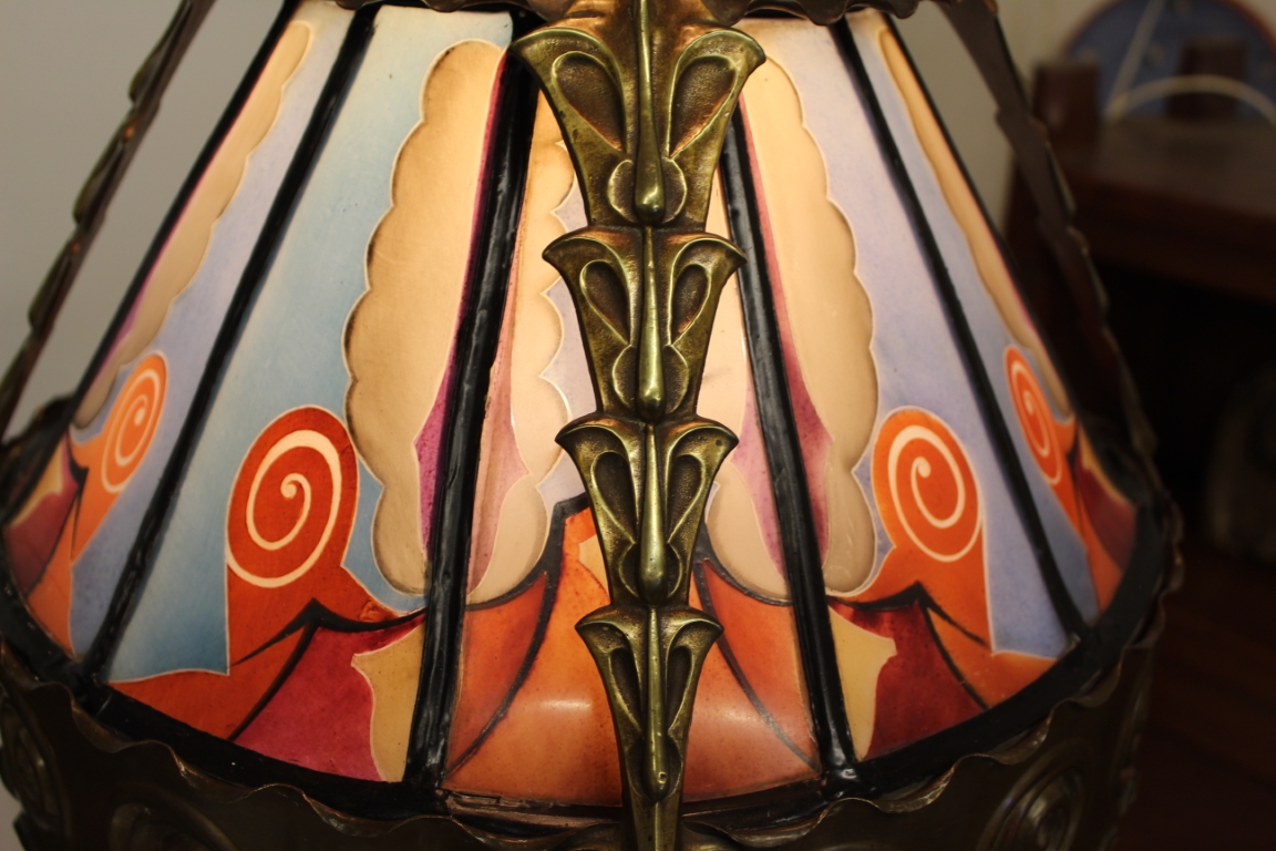 Amsterdamse School gebrandschilderde hanglamp De Nieuwe Honsel