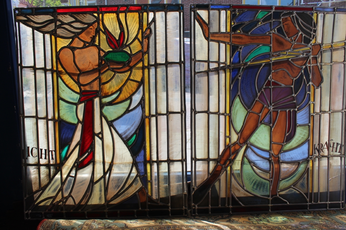 Art Deco glas in lood ramen 2x “kracht en licht”