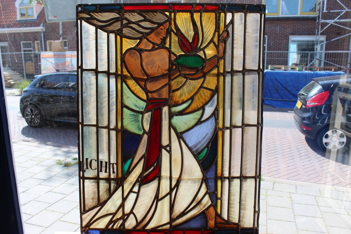 Art Deco glas in lood ramen 2x “kracht en licht”