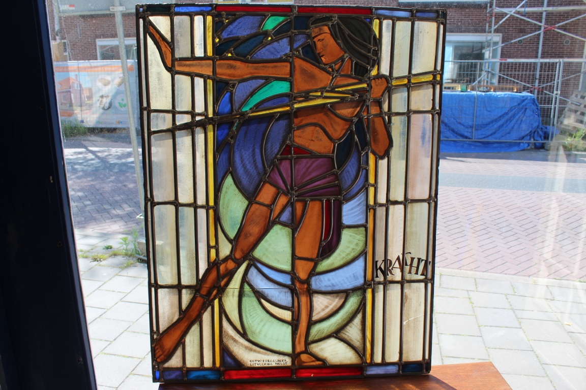 Art Deco glas in lood ramen 2x “kracht en licht”