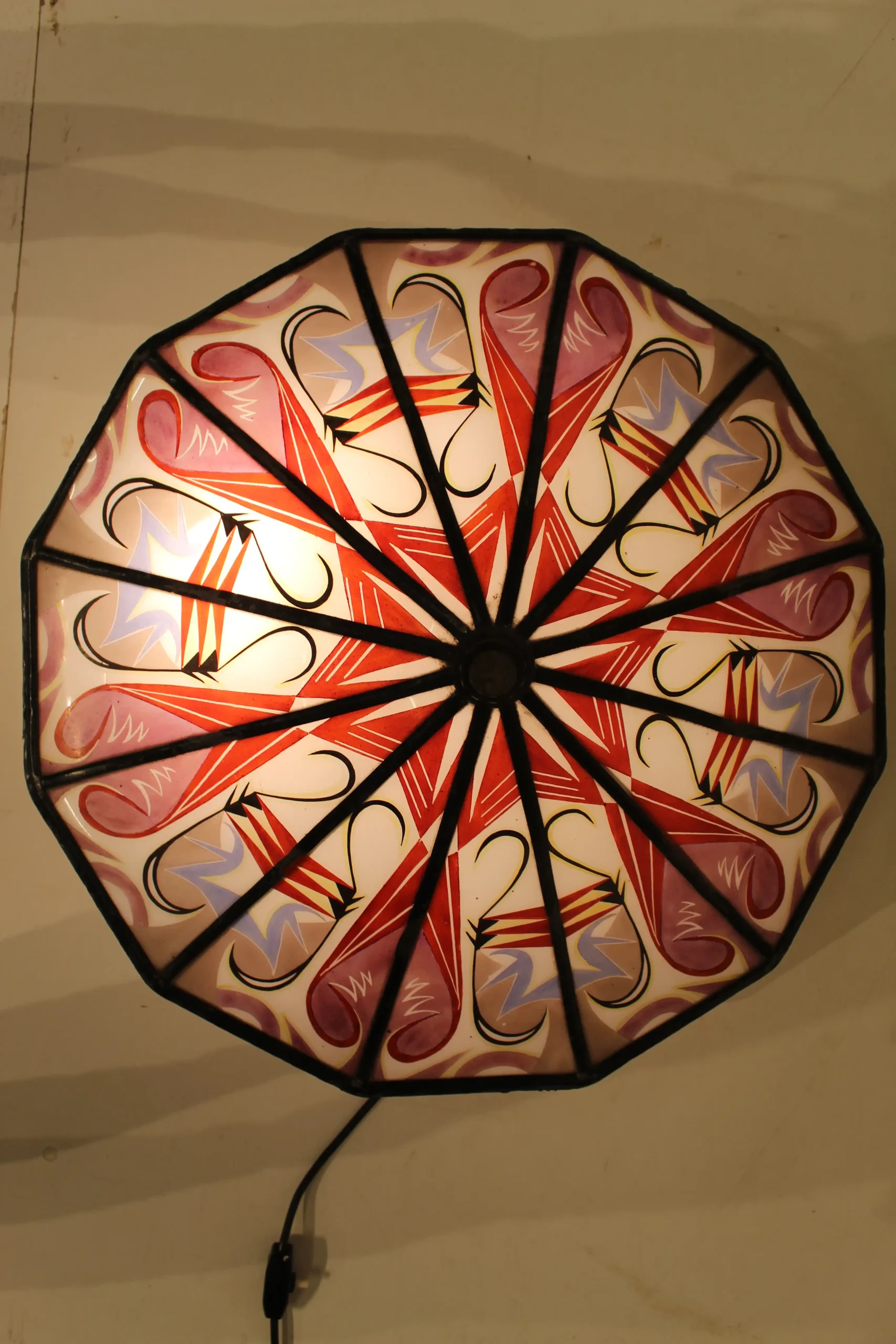 Amsterdamse School gebrandschilderde lamp De Nieuwe Honsel